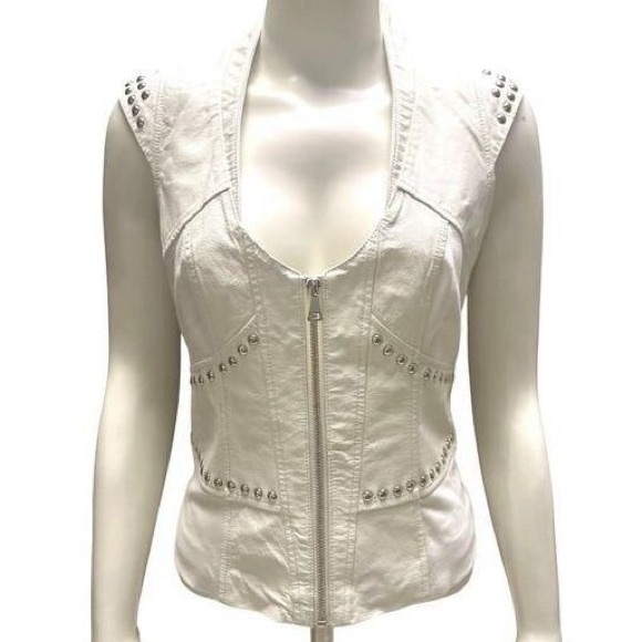 🔥Bebe Danica Leather Studded Vest Sexy Off White Medium NWT - Picture 8 of 9